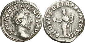 (162-163 d.C.). Marco Aurelio. Denario. (Spink falta) (S. 525) (RIC. 73). 3,26 g. MBC-.