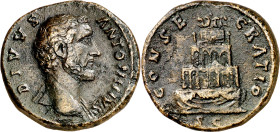 (161 d.C.). Antonino pío. Sestercio. (Spink 5198 var) (Co. 165) (RIC. 1266, Marco Aurelio). 22,50 g. MBC+.