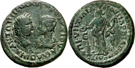 s/d. Caracalla y Julia Domna. Moesia inferior. Marcianopolis. AE 26. (S.GIC. 2707 var) (BMC. III, falta). Pátina verde. 10,88 g. MBC-/MBC.