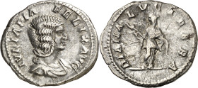 (214 d.C.). Julia Domna. Denario. (Spink 7100) (S. 32) (RIC. 373A, de Caracalla). 2,65 g. MBC.