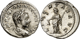 (220-221 d.C.). Eliogábalo. Denario. (Spink 7523) (S. 92a) (RIC. 107). 3,46 g. MBC+/EBC-.