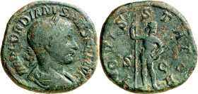 (241 d.C.). Gordiano III. Sestercio. (Spink 8711) (Co. 116) (RIC. 299a). Pátina verde. 18,11 g. MBC-/MBC.