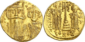 Constante II, Constantino IV, Heraclio y Tiberio (659-668). Constantinopla. Sólido. (Ratto falta) (S. 964). 4,38 g. MBC+.