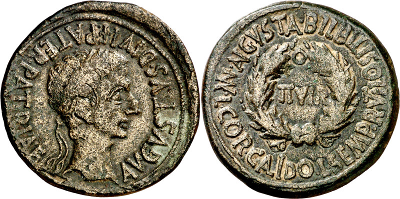 Octavio Augusto. Bilbilis (Calatayud). As. (FAB. 280 var) (ACIP. 3020). 12,28 g....