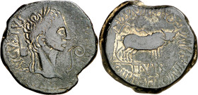 Octavio Augusto. Caesaraugusta (Zaragoza). As. (FAB. 322) (ACIP. 3046c var). 13,25 g. MBC.