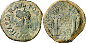 Tiberio. Emerita (Mérida). As. (FAB. 1055) (ACIP. 3408a). Pátina verde. 13,26 g. MBC.