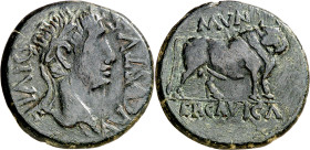 Octavio Augusto. Ercavica (Cañaveruelas). As. (FAB. 1278) (ACIP. 3186). 14,08 g. MBC+.