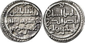 Almorávides. Tashfin y el amir Ibrahim. Quirate. (V. 1885 var) (Hazard 1036) (FBM. Db3). 0,93 g. MBC+.