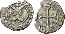 Joan II (1458-1479). Mallorca. Diner. (Cru.V.S. 962) (Cru.C.G. 3001a). Cospel algo faltado. Rara. 0,53 g. (MBC).