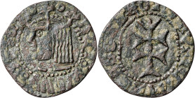 Ferran II (1479-1516). Zaragoza. Dinero jaqués. Falsa de época muy curiosa. Sin S detrás del busto. 1,03 g. MBC.