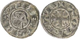 Alfonso VIII (1158-1214). Taller itinerante de batalla. Dinero. (AB. 23.2, como Alfonso I de Aragón). 0,79 g. MBC-/MBC.