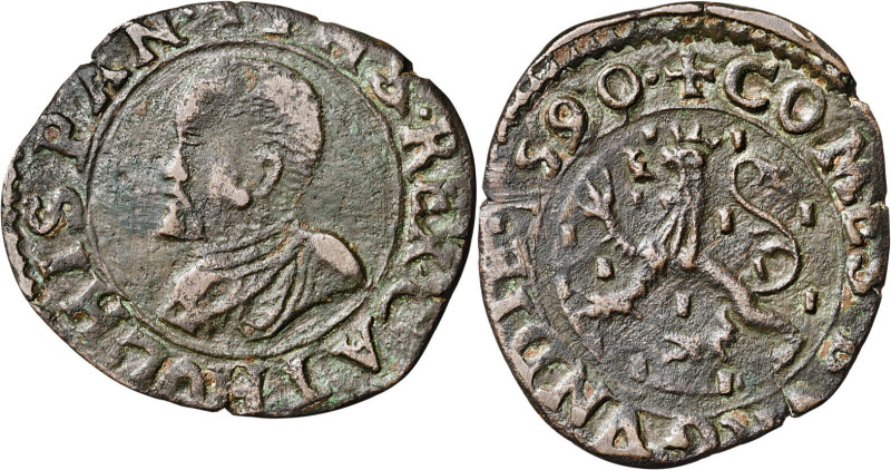 1590. Felipe II. Dôle. Doble dinero. (Vti. falta) (Vanhoudt 355, falta fecha). M...