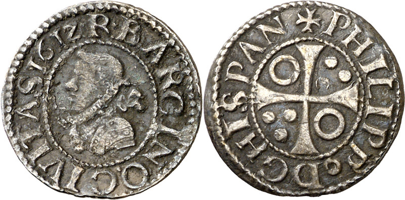 1612. Felipe III. Barcelona. 1/2 croat. (AC. 376). Leyendas intercambiadas. Rara...