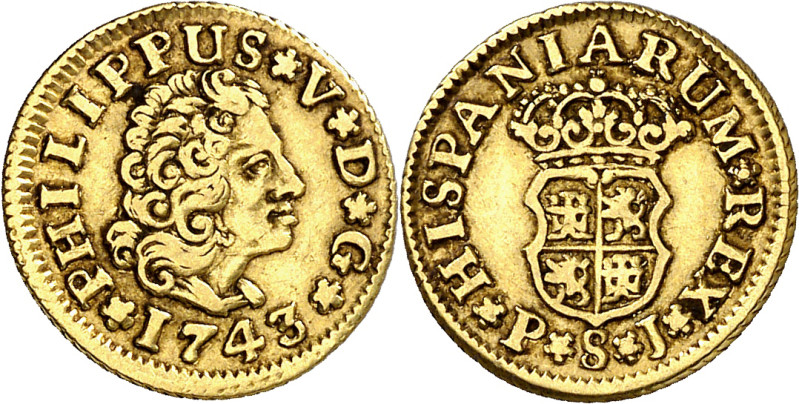 1743. Felipe V. Sevilla. PJ. 1/2 escudo. (AC. 1646). 1,77 g. MBC/MBC+.