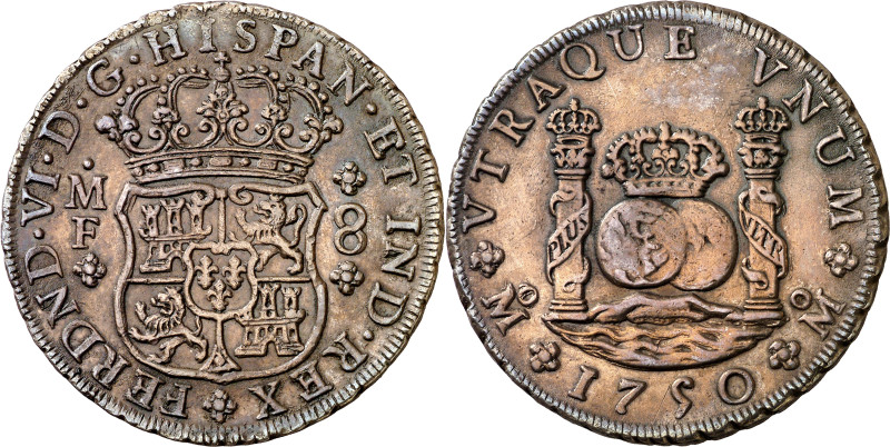 1750. Fernando VI. México. MF. 8 reales. (AC. 474). Columnario. Pátina artificia...