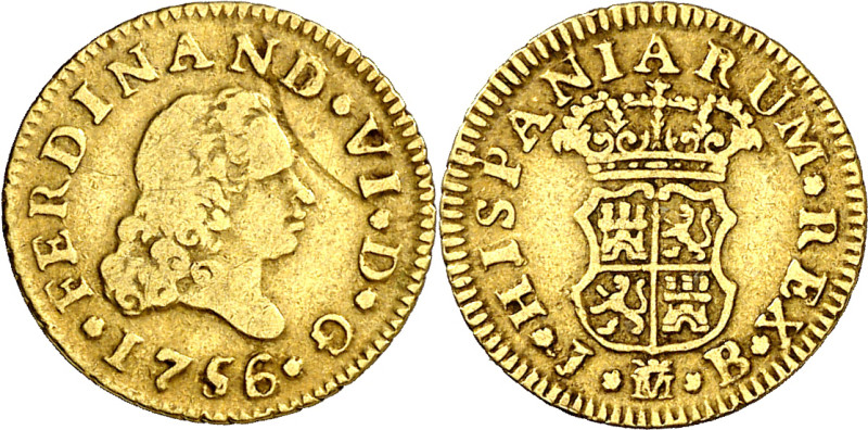 1756. Fernando VI. Madrid. JB. 1/2 escudo. (AC. 559). Raya. 1,51 g. MBC-.