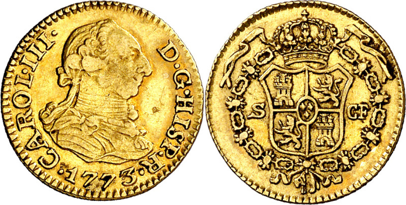 1773. Carlos III. Sevilla. CF. 1/2 escudo. (AC. 1303). Primer año del segundo bu...