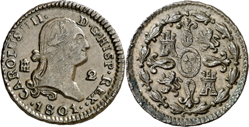 1801. Carlos IV. Segovia. 2 maravedís. (AC. 35). 2,47 g. EBC-.