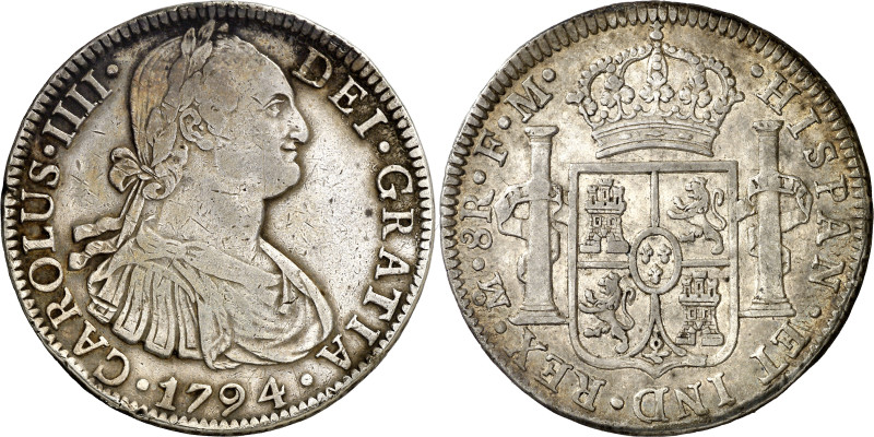 1794. Carlos IV. México. RM. 8 reales. (AC. 956). Rayitas. 26,86 g. MBC-/MBC.