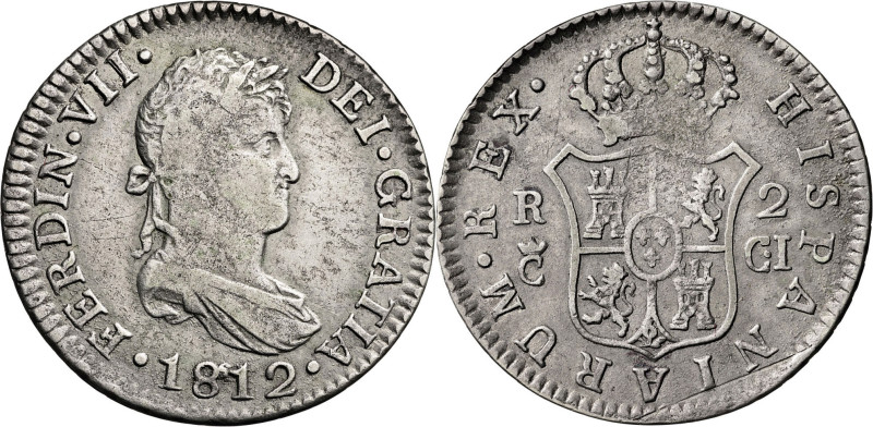 1812. Fernando VII. Cádiz. CI. 2 reales. (AC. 727). 5,84 g. MBC-.