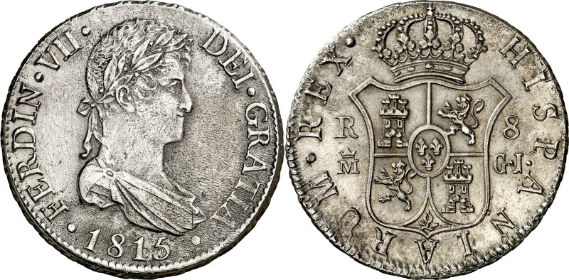 1815. Fernando VII. Madrid. GJ. 8 reales. (AC. 1269). Plata agria en anverso. Im...