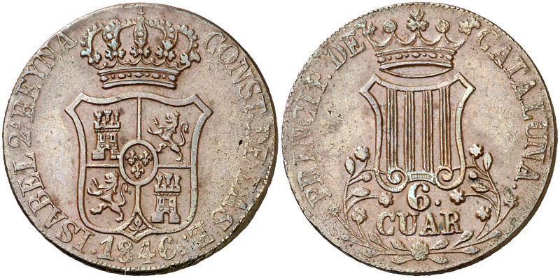 1846. Isabel II. Barcelona. 6 cuartos. (AC. 30). 13,63 g. MBC+.