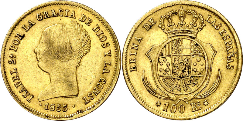 1855. Isabel II. Sevilla. 100 reales. (AC. 796). 8,33 g. MBC/MBC+.