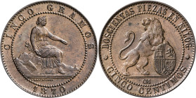 1870. Gobierno Provisional. Barcelona. OM. 5 céntimos. (AC. 6). 5,22 g. EBC-.