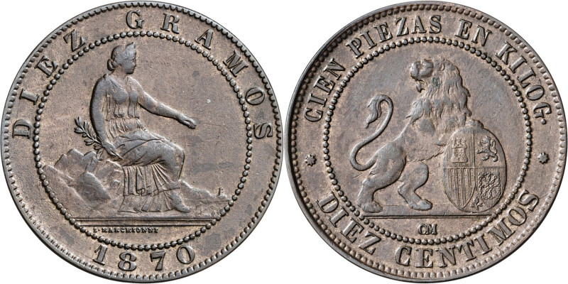 1870. Gobierno Provisional. Barcelona. OM. 10 céntimos. (AC. 9). 10,14 g. MBC+.