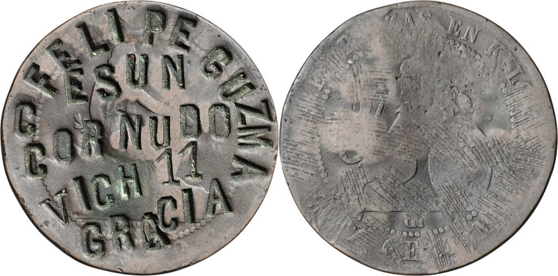(1870). Gobierno Provisional. Barcelona. OM. 10 céntimos. Contramarca FELIPE GUZ...