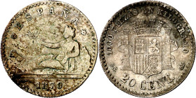 1870*70. Gobierno Provisional. SNM. 20 céntimos. (AC. 12). Golpecitos. Escasa. 0,95 g. BC+.