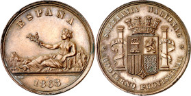1868. Gobierno Provisional. Medalla que sirvió de prueba para el duro de 1869. (AC. 35) (Ruiz Trapero 768) (V. 824) (V.Q. 14374). Grabador: L. Marchio...