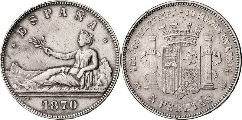 1870*1870. Gobierno Provisional. SNM. 5 pesetas. (AC. 39). 24,94 g. MBC-.