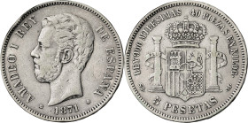 1871*1871. Amadeo I. SDM. 5 pesetas. (AC. 1). 24,76 g. BC+.