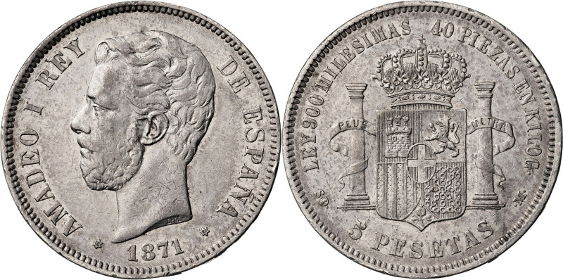 1871*1871. Amadeo I. SDM. 5 pesetas. (AC. 1). 24,86 g. MBC-.