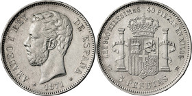 1871*1871. Amadeo I. SDM. 5 pesetas. (AC. 1). 24,96 g. MBC-/MBC.