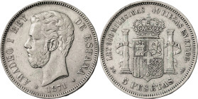 1871*1874. Amadeo I. DEM. 5 pesetas. (AC. 5). 24,89 g. MBC-.