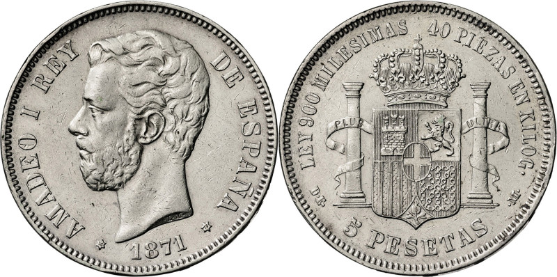 1871*1875. Amadeo I. DEM. 5 pesetas. (AC. 7). 24,92 g. MBC-.