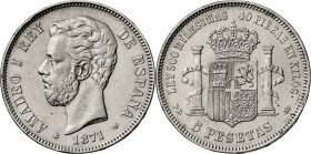 1871*1875. Amadeo I. DEM. 5 pesetas. (AC. 7). 24,92 g. MBC-.