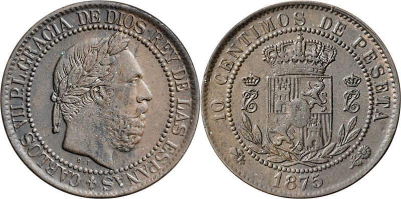 1875. Carlos VII, Pretendiente. Oñate. 10 céntimos. (AC. 5). 9,96 g. MBC-.