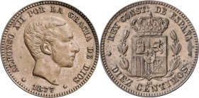 1877. Alfonso XII. Barcelona. OM. 10 céntimos. (AC. 8). 10,14 g. MBC+.