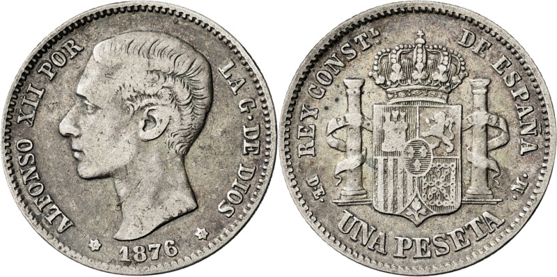 1876*1876. Alfonso XII. DEM. 1 peseta. (AC. 15). 4,96 g. MBC-.