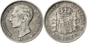 1876*1876. Alfonso XII. DEM. 1 peseta. (AC. 15). 4,96 g. MBC-.