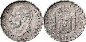 1882*1882. Alfonso XII. MSM. 2 pesetas. (AC. 51). 10 g. MBC.