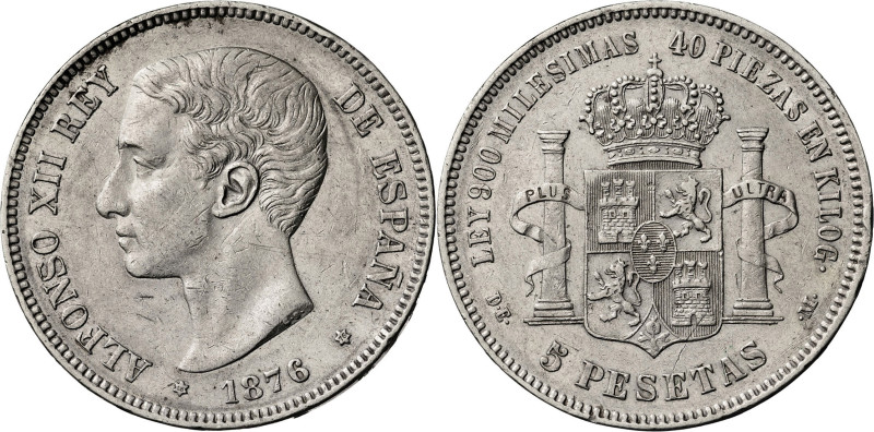 1876*1876. Alfonso XII. DEM. 5 pesetas. (AC. 37). 24,96 g. MBC-.