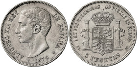 1876*1876. Alfonso XII. DEM. 5 pesetas. (AC. 37). 24,96 g. MBC-.