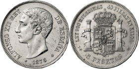 1876*1876. Alfonso XII. DEM. 5 pesetas. (AC. 37). Limpiada. 24,94 g. (MBC+).