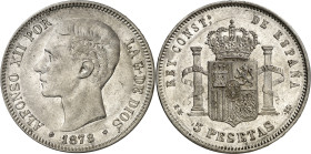 1878*1878. Alfonso XII. EMM. 5 pesetas. (AC. 41). Buen ejemplar. 24,79 g. MBC+.
