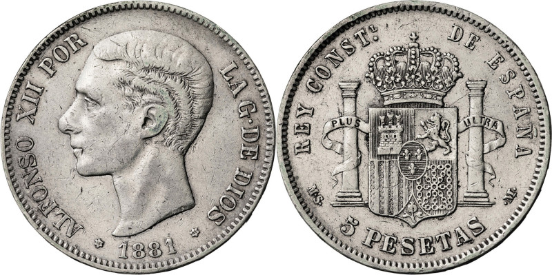 1881*1881. Alfonso XII. MSM. 5 pesetas. (AC. 44). 24,95 g. MBC-.