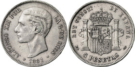 1881*1881. Alfonso XII. MSM. 5 pesetas. (AC. 44). 24,95 g. MBC-.